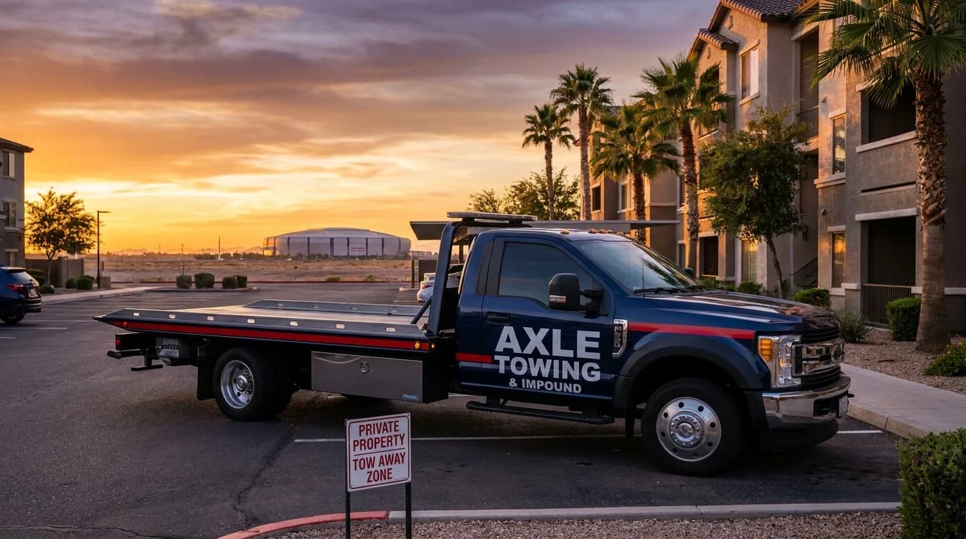 Professional tow truck at a Glendale AZ West Valley apartment complex - Axle Towing