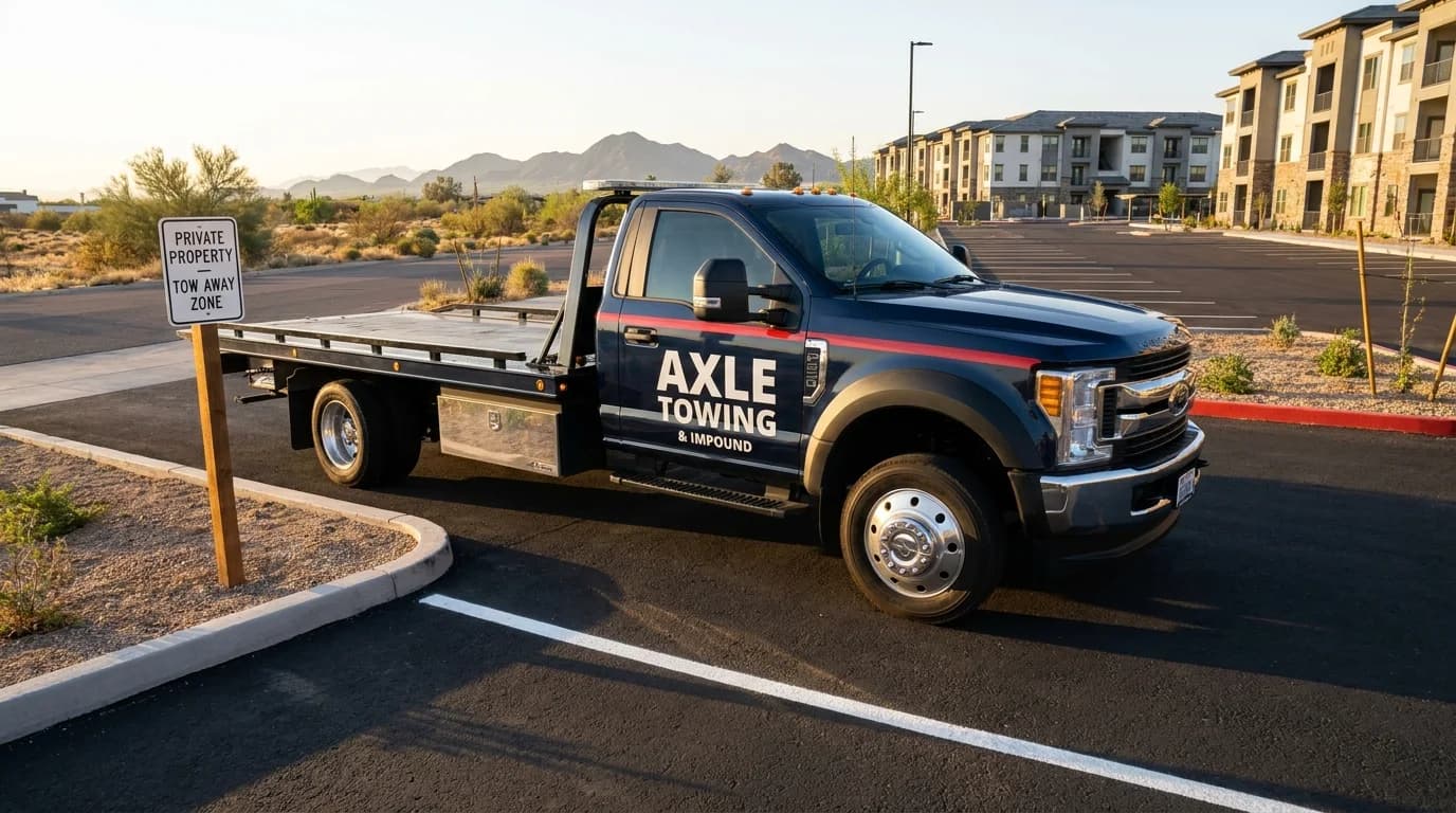 Professional tow truck at a new Arizona property launching a private property towing program - Axle Towing