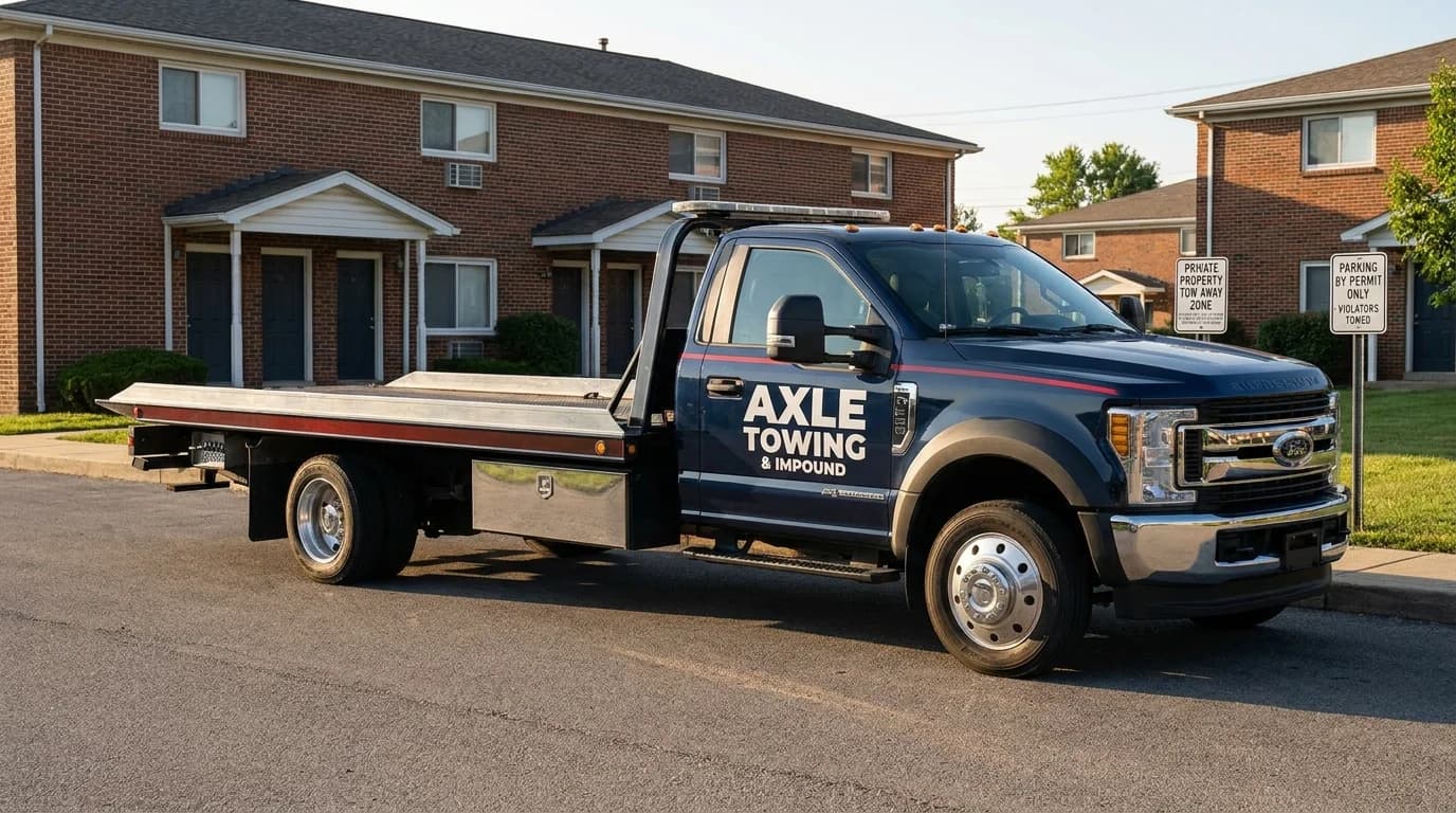 Property manager reviewing Arizona parking policy template document at commercial property - Axle Towing